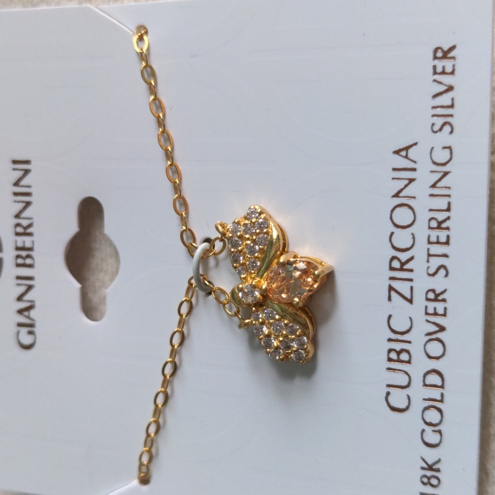 NWT Giani Bernini Gold & Sterling Silver Bee Pendant Necklace, CZ Sparkle, Boxed
